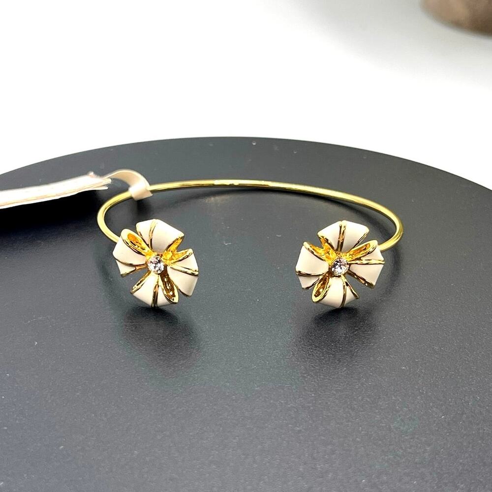 Ted Baker Rosenna Double Rosette Cuff White Enamel Gold Tone Bracelet